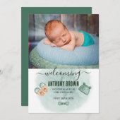 GROENE & ORANJE WATERVERF BABY Aankondiging (Voorkant / Achterkant)