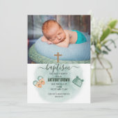 GROENE & ORANJE WATERVERF BABY DOOP KAART (Staand voorkant)