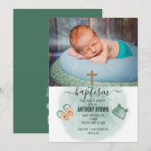 GROENE & ORANJE WATERVERF BABY DOOP KAART (Voorkant / Achterkant)