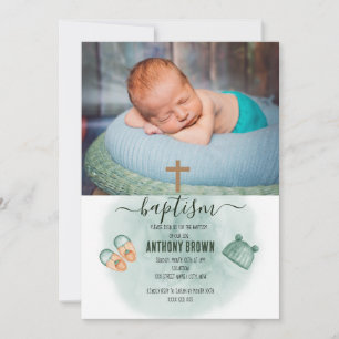 GROENE & ORANJE WATERVERF BABY DOOP KAART