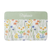 Groene Oranje Waterverf Wilde Bloem Badmat (Voorkant)