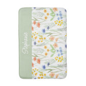 Groene Oranje Waterverf Wilde Bloem Badmat (Voorkant Verticaal)