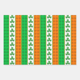 GROENE ORANJE WITTE IRISH SHAMROCKS STARS INPAKPAPIER VEL