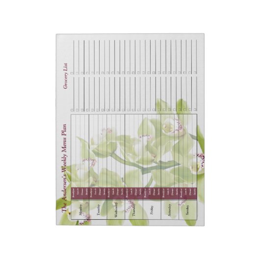 Groene Orchid Weekly Personalized Meal Planner Notitieblok (Linkerzijde)