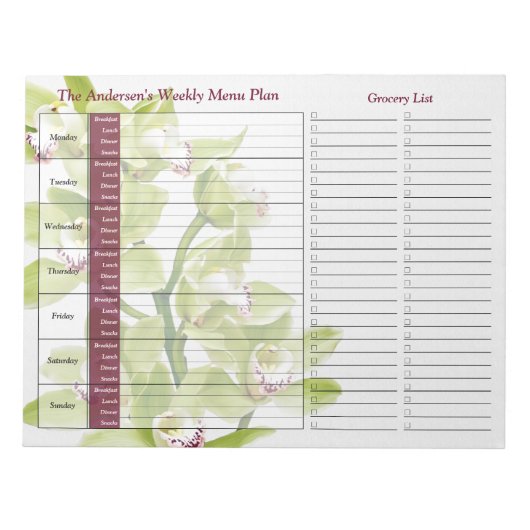 Groene Orchid Weekly Personalized Meal Planner Notitieblok (Voorkant)