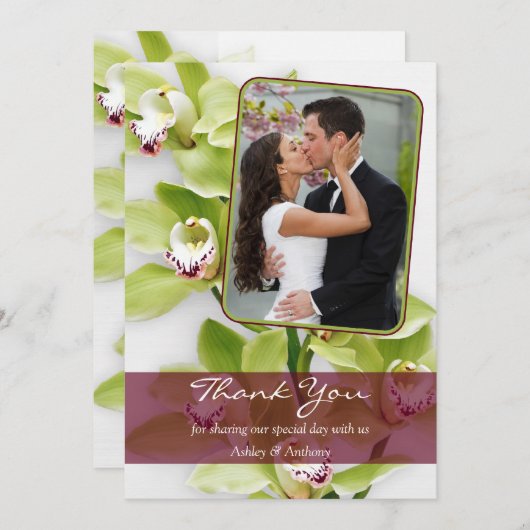 Groene orchidee foto bruiloft dank je kaart (Voorkant / Achterkant)