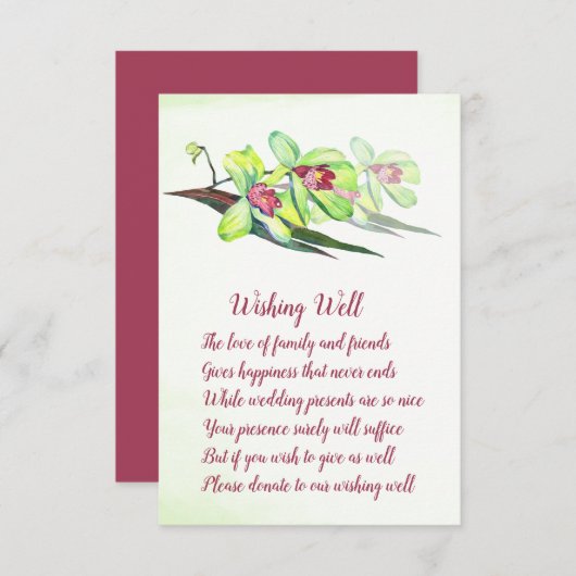 Groene Orchidee Marsala Bruiloft Wishing Well Kaar Informatiekaartje (Voorkant / Achterkant)
