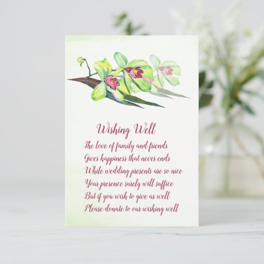 Groene Orchidee Marsala Bruiloft Wishing Well Kaar Informatiekaartje (Staand voorkant)