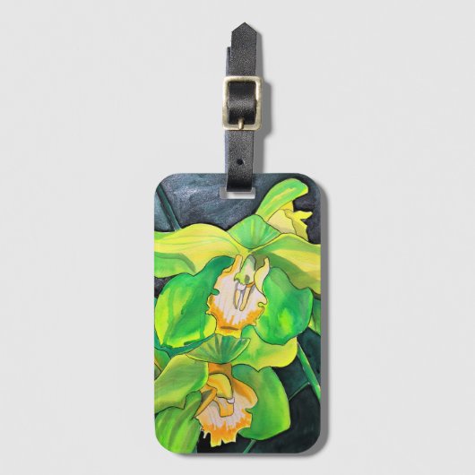 Groene Orchidee watercolor pop art Bagagelabel (Voorkant (verticaal))
