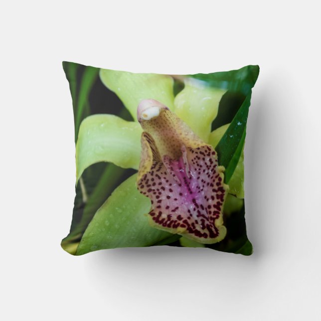 Groene Orchidee Worp Kussen (Voorkant)