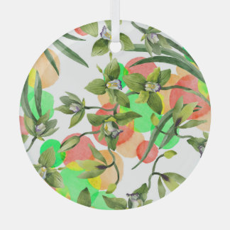 Groene orchideeën: waterverf bloemennaadloos. glas ornament