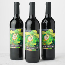 Groene orchideeën waterverf florale kunstwijn etik wijn etiket