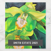 Groene orchideeën waterverf florale kunstwijn etik wijn etiket (Enkel label)