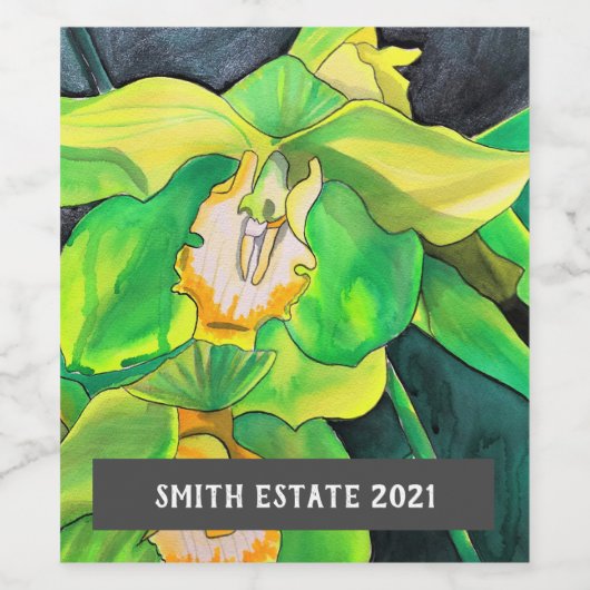 Groene orchideeën waterverf florale kunstwijn etik wijn etiket (Enkel label)