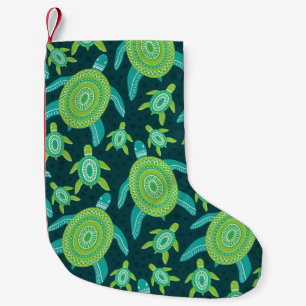 Groene ornamenten schildpadden:  patroon. kleine kerstsok