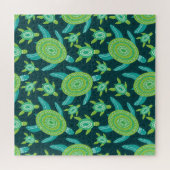 Groene ornamenten schildpadden: patroon. legpuzzel (Horizontaal)
