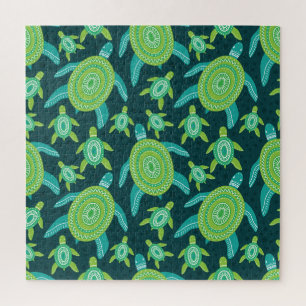 Groene ornamenten schildpadden: patroon. legpuzzel