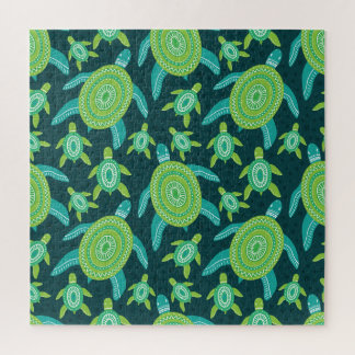 Groene ornamenten schildpadden:  patroon. legpuzzel