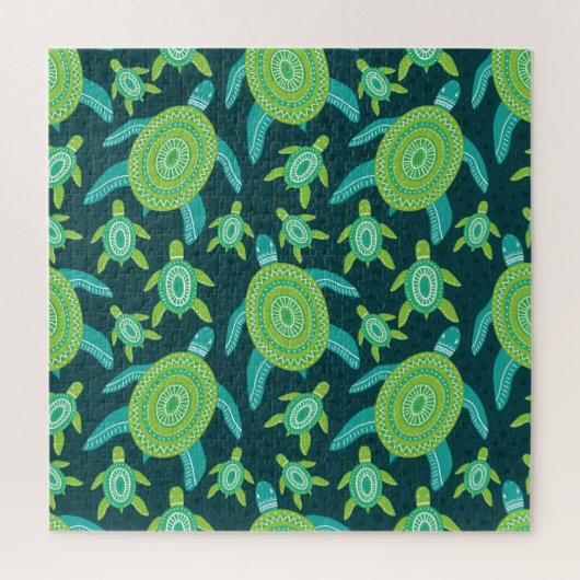 Groene ornamenten schildpadden: patroon. legpuzzel (Verticaal)