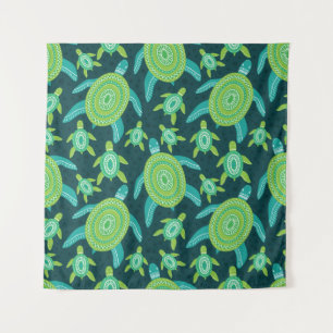 Groene ornamenten schildpadden: patroon. wandkleed