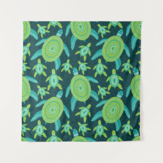 Groene ornamenten schildpadden:  patroon. wandkleed