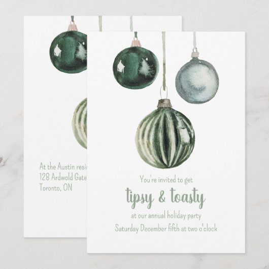 Groene  Ornamenten Tipsy & Toasty Party Feestdagenkaart (Voorkant / Achterkant)