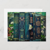 Groene oude boeken en bloesems briefkaart (Voorkant / Achterkant)