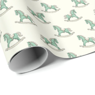 Groene ouderwetse schommelpaarden Nieuwe babyborre Cadeaupapier
