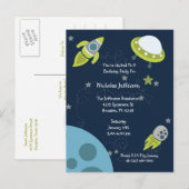 Groene Outer Space UFO Verjaardag Uitnodiging Brie Briefkaart (Voorkant / Achterkant)
