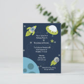 Groene Outer Space UFO Verjaardag Uitnodiging Brie Briefkaart (Staand voorkant)