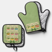 Groene Oven Mitt en Pot Houders Ovenwant & Pannenlap Set (Voorkant / Achterkant)
