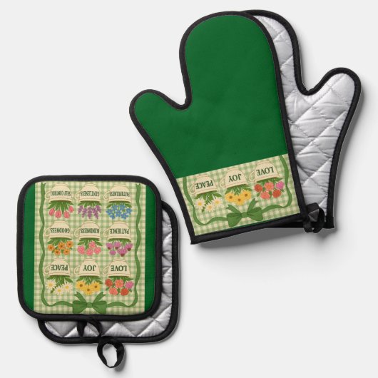 Groene Oven Mitt en Pot Houders Ovenwant & Pannenlap Set (Voorkant / Achterkant)