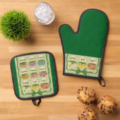 Groene Oven Mitt en Pot Houders Ovenwant & Pannenlap Set (Top down)