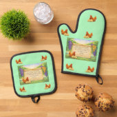 Groene ovenwant en pannenlapper set met Bijbelteks (Top down)