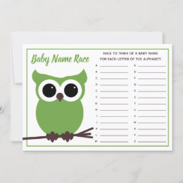 Groene Owl Baby Name Race Baby shower Game Kaart