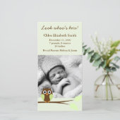 Groene Owl Foto geboorteaankondigingen Aankondiging (Staand voorkant)