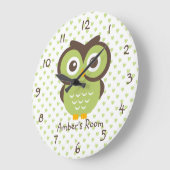 Groene Owl Gepersonaliseerd Meisje Grote Klok (Hoek)