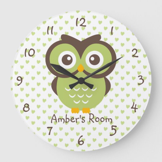 Groene Owl Gepersonaliseerd Meisje Grote Klok (Voorkant)