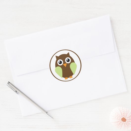 Groene Owl Ronde Sticker (Envelop)