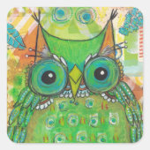 Groene Owl Vierkante Sticker (Voorkant)
