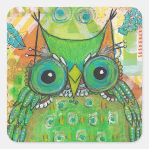 Groene Owl Vierkante Sticker