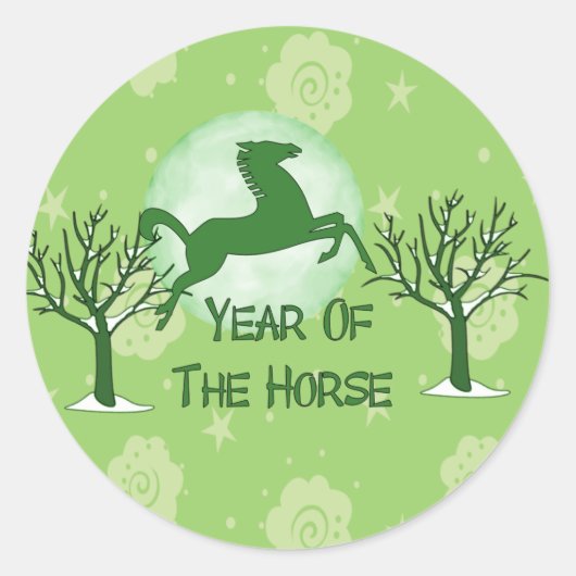 Groene Paard en Maan Ronde Sticker (Voorkant)