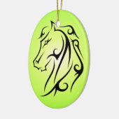 Groene paard met zwarte symbool keramisch ornament (Links)