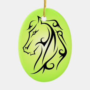 Groene paard met zwarte symbool keramisch ornament