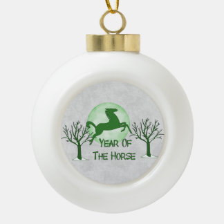 Groene paarden en maan keramische bal ornament