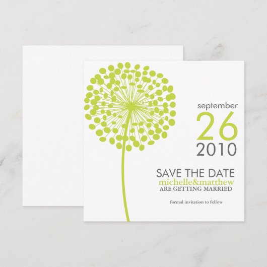 Groene Paardenbloem Bruiloft Save the Date (Voorkant / Achterkant)