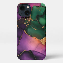 Groene paarse Alcohol Art Girly Gold iPhone 13 Hoesje
