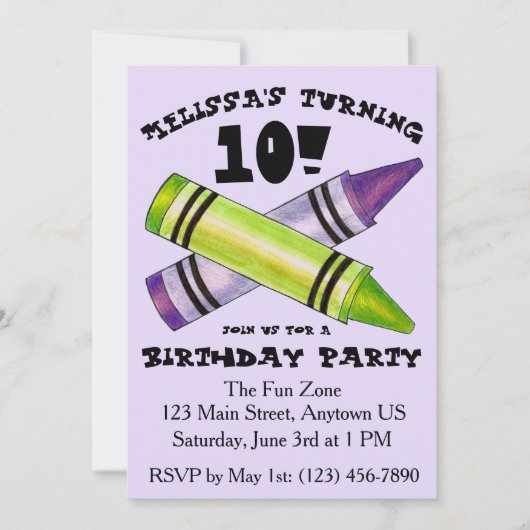 Groene Paarse artiest Crayons: Birthday Party Kaart (Voorkant)