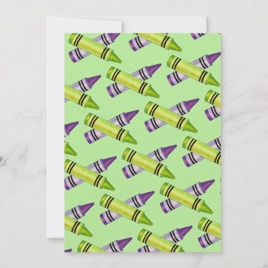 Groene Paarse artiest Crayons: Birthday Party Kaart (Achterkant)