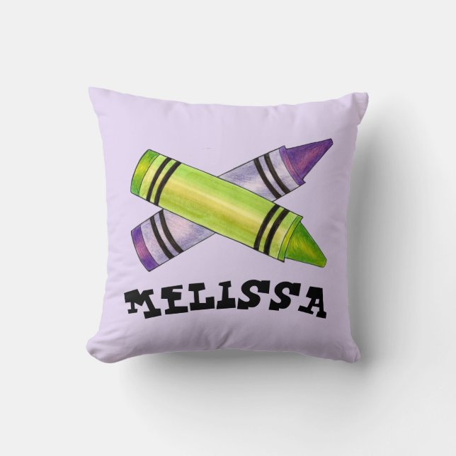 Groene Paarse artiest Crayons: Birthday Party Kussen (Voorkant)